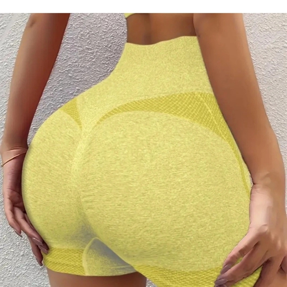 NWT Yellow Women's Sz. XL Yoga Gym‎ Scrunch Butt Lifting Shorts With High Waist